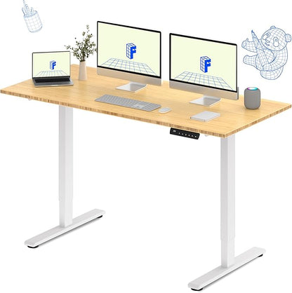 FLEXISPOT E3 Bamboo Dual Motor 72x30 Inch Electric Height Adjustable Standing Desk Whole-Piece Board Sit Stand Up Desk (White Frame + Bamboo Desktop)