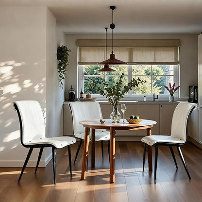 Dining Chair Set Of 2 White Kitchen Dining Room Chairs Comfortable Upholstered Faux Leather Chair Set Sturdy Metal Legs Comfy Back Armless Cushion Seat Non-slip Foot Pads For Restaurant Living Room