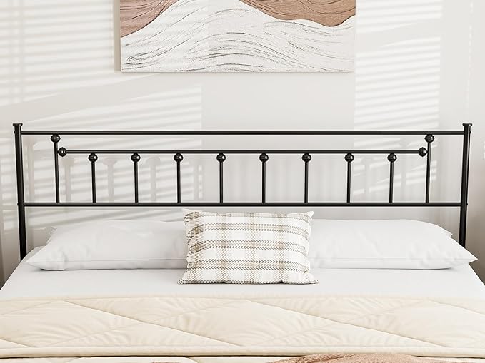 Metal King Size Headboard - Adjustable Height - Victorian Farmhouse Style, Easy Assembly, Attach Frame, Steel King Headboard Only for Bedroom - Black