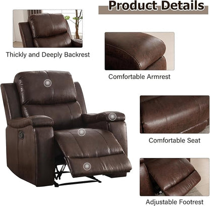 CANMOV Leather Recliner Chair Set of 2, Classic and Traditional Manual Recliner Chair with Overstuffed Arms and Back, Manual Single Sofa with Concealed Cup Holders,Red Brown