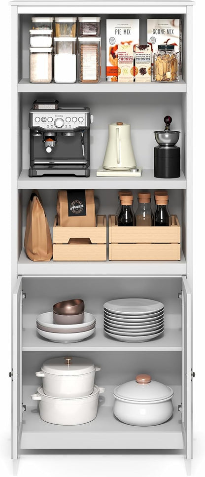 Furinno Robin Storage Cabinet, Pantry Cabinet with 3-Tier Adjustable Shelves with 2 Door Cabinet, 30W, Kitchen Organizer Cabinet, Organization and Storage, for Pantry, Living Room, Home Office, White