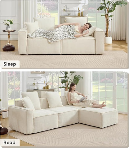 WILLOVE 141'' Modular Sectional Sofa, Chenille Cloud Couch with Wide Armrests & 6 Pillows, Deep Seat Couches for Living Room, Beige