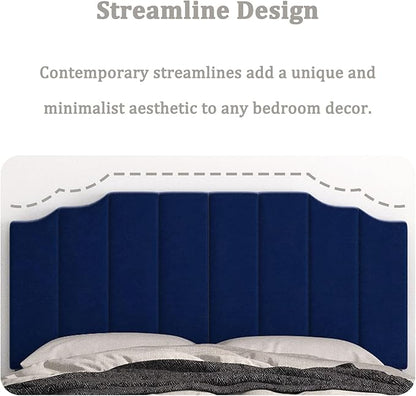 Queen Size Headboard Only, Velvet Wall Mounted Headboard Queen/Full Size for Adjustable Bed, Modern Vertical Channel Design with Curved Upholstered Head Board, Royal Blue