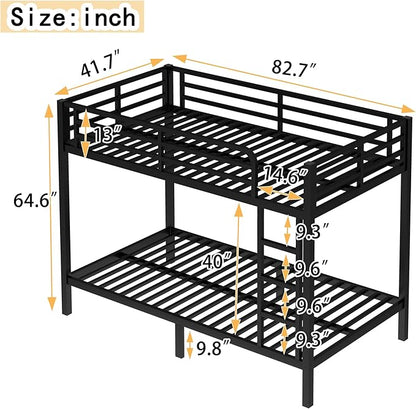 Bellemave Twin XL Over Twin XL Bunk Bed for Adults, Heavy Duty Bunk Beds Frame with Build in Ladder and Full Length Guardrail, Easy Assemble Bunkbeds, Noise Reduced, Mattress Not Included, Black