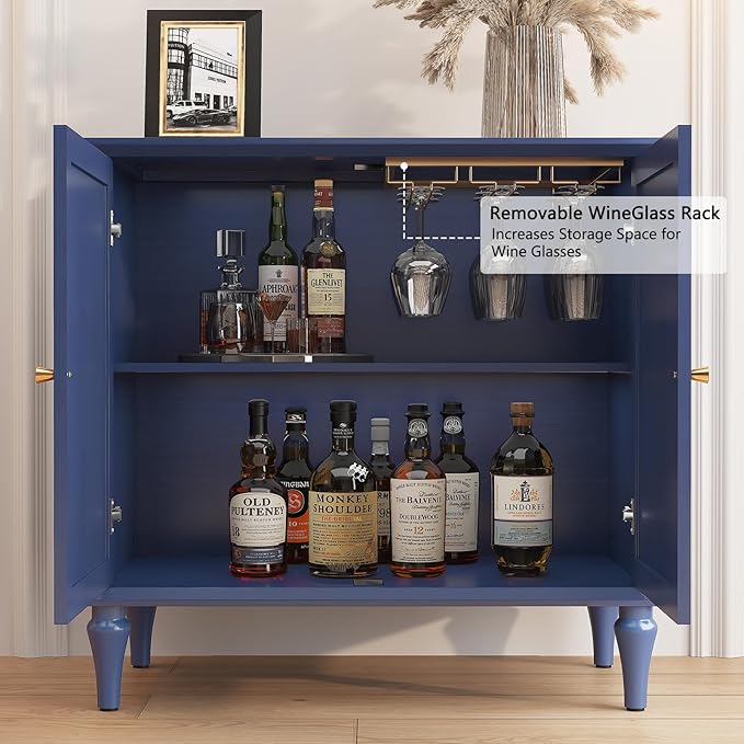 ARTPOWER Blue Sideboard Buffet Cabinet with Storage, Mid-Century Modern Storage Cabinet with 2 Doors and Adjustable Shelves, Accent Style Sideboard for Entryway, Dining Room, Living Room