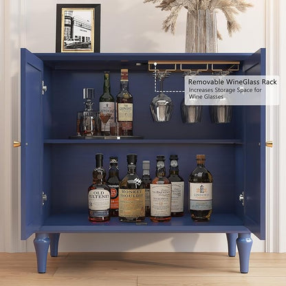 ARTPOWER Blue Sideboard Buffet Cabinet with Storage, Mid-Century Modern Storage Cabinet with 2 Doors and Adjustable Shelves, Accent Style Sideboard for Entryway, Dining Room, Living Room