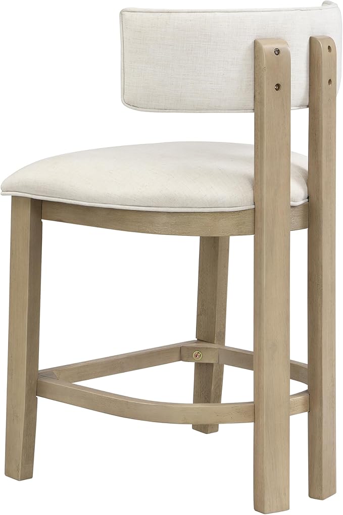 Christopher Knight Home Minso Wooden Counter Height Bar Stools Set of 2, Comfy Upholstered Barstools with Backrest/Footrest, Counter Stool for Kitchen Island/Home Bar Table, Light Ash + Beige