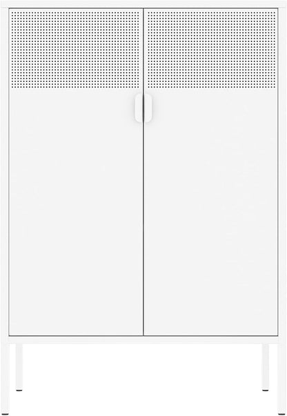 2 Mesh Door Metal Storage Cabinet with Adjustable Shelves, Multipurpose White Storage Cabinet, 3-Tier Office Cabinet,Metal Storage Cabinet for Office Home,Hallway (White, 47''H)