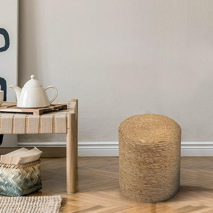 Wimarsbon Round Pouf Ottomans, Handwoven Natural Water Hyacinth Seagrass Pouffe,Outdoor Rattan Stool Accent Seat, Bohemian Coastal Home Decor (2pcs 14inch Natural Cattail)