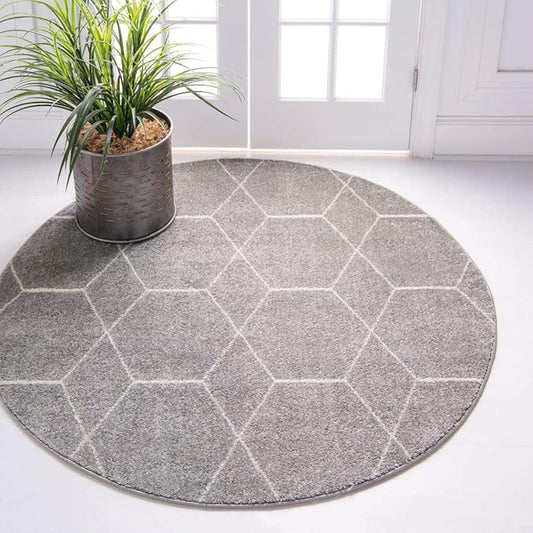 Unique Loom Trellis Frieze Collection Area Rug - Geometric (4' 1" Round Light Gray/Ivory)