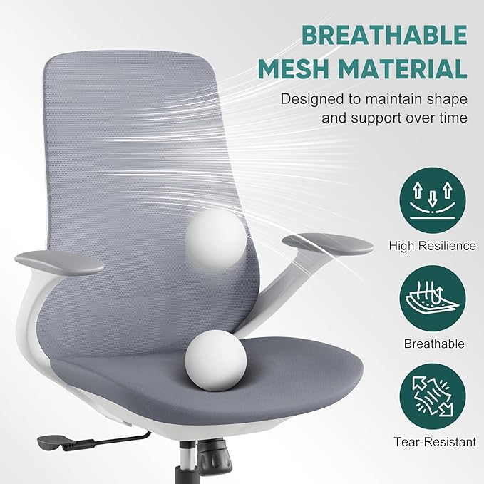 Ergonomic Mesh Office Chair, 330LBS Executive Desk Chair with Lumbar Support, 2D Armrests, Comfy Swivel Computer Task Chairs for Long Hours (Grey)