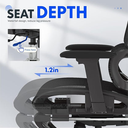 FLEXISPOT ErgoX Premium Ergonomic Office Chair Black - Adjustable 3D Armrests, Dynamic Lumbar Support, Recline & Tilt Function, Mesh Seat, for Home & Office Use