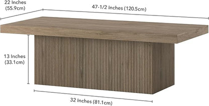 Henn&Hart 48" Fluted Low-Profile Coffee Table with Solid Base for Living Room, Family Room, or Office, Antiqued Gray Oak