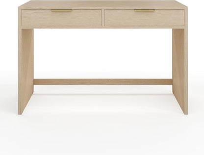 Martha Stewart Kayden Home Office Modular Desk with 2 Drawers in Light Natural with Brushed Gold Hardware