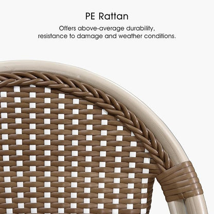 PURPLE LEAF French Bar Stool Set of 2 White Print Finish Patio Bar Stools with Back Rattan Chairs Wicker Bar Height Stool 30" with Footrest Kitchen Island Stools Outdoor Barstool Brown