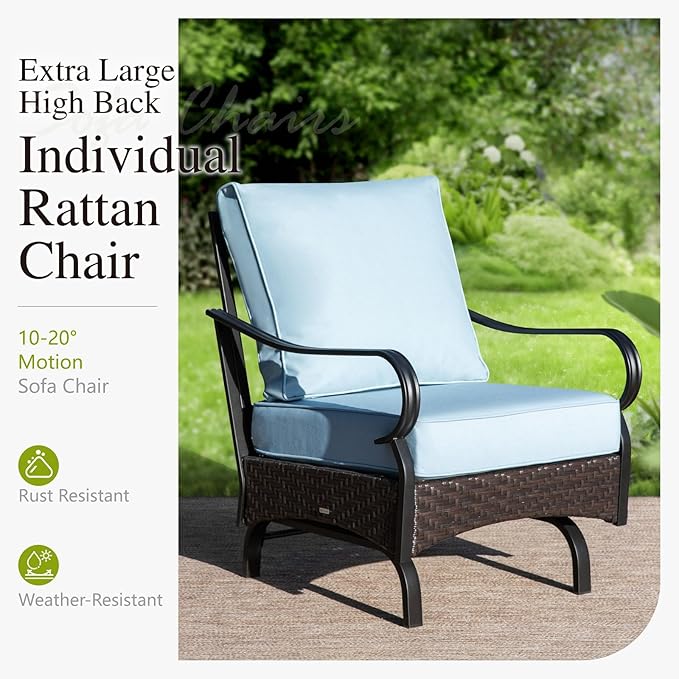 Sophia & William Patio Furniture Set, 5 Piece Metal Outdoor Conversation Set with 3-Seater Outdoor Couch, 2 Sofa Chairs, 1 Loveseat,1 Coffee Table for Outdoor Seating, Backyard, Porch(Blue)