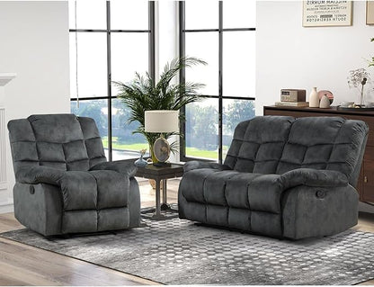 CANMOV Manual Reclining Sofa Set,2 Pieces Sofa Furniture Set for Living Room, Manual Recliner Chair and Recliner Loveseat with Arms for Living Room, Bedroom, Grey(1+2)