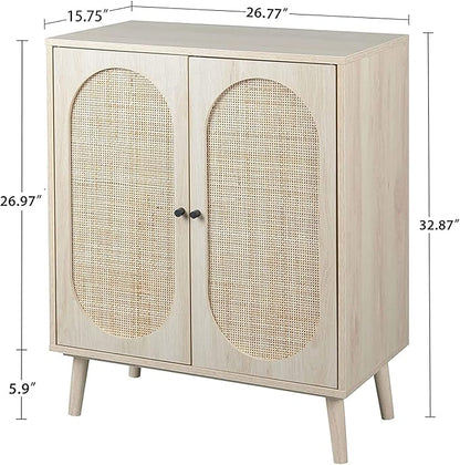 Sideboard Buffet Cabinet, High Kitchen Storage Cabinet with Rattan Doors and Adjustable Shelves, Accent Home Furniture for Living Room, Bedroom (Natural)