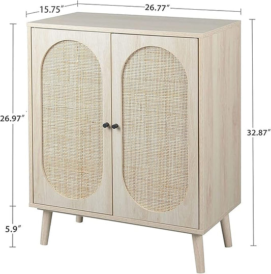 Sideboard Buffet Cabinet, High Kitchen Storage Cabinet with Rattan Doors and Adjustable Shelves, Accent Home Furniture for Living Room, Bedroom (Natural)