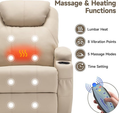 Recliner Chair, Rocking Chair with Massage and Heat, 360° Swivel Recliner Chairs for Adults, Rocker Manual Recliner with Remote Control and Cup Holder for Living Room, Bedroom, Nursery
