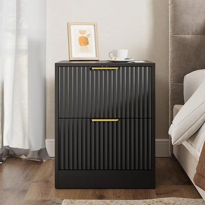 3-Piece Modern Bedroom Furniture Set, Wide 9-Drawer Dresser & 2-Drawer Nightstands Set of 2, Natural Wood Dresser and Nightstand Sets for Bedroom, Hallway, Black