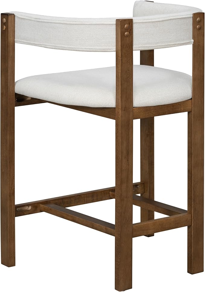 Christopher Knight Home Set of 2 Rylan Modern Fabric Upholstered Dining Room Counter Height Barstools,Kitchen Island Rubberwood Counter Stool,Armchair with Footrest+Curved Backrest,Beige+Walnut