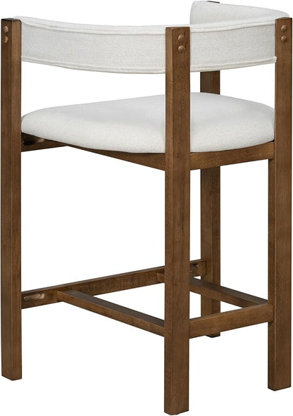 Christopher Knight Home Set of 2 Rylan Modern Fabric Upholstered Dining Room Counter Height Barstools,Kitchen Island Rubberwood Counter Stool,Armchair with Footrest+Curved Backrest,Beige+Walnut