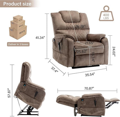 Power Lift Recliner Chair Recliners for Elderly,Lay Flat Velvet Tufted Recliner with Heat and Massage,Dual Motor Lounge Recliners for Living Room