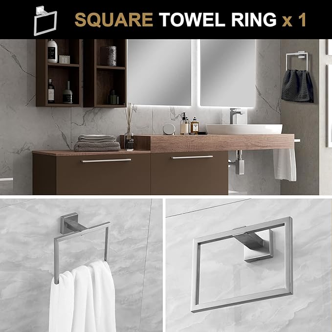 Lava Odoro 5-Piece Bathroom Hardware Accessories Set Brushed Nickel, Bathroom Towel Bar Holder Sets Wall Mounted Stainless Steel, 23.6-Inch