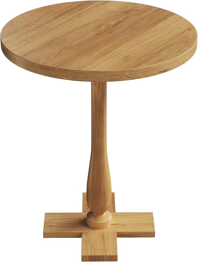 Lavish Home Side Table - Mango Wood Pedestal Table with White Distressing for Couch, Loveseat, Entryway, or Bed - Farmhouse Living Room Furniture