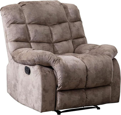 EBELLO Manual Recliner Chair, Overstuffed Reclining Sofa with Soft Padded Headrest and Armrest, Soft Fabric Single Couch for Living Room, Light Brown