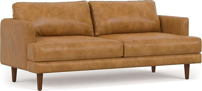 SIMPLIHOME Livingston 76-inch Wide Sofa in Sienna Top Grain Genuine Leather, Handcrafted Mid-Century Modern Loveseat for Living Room, Compact 2-Seater with Feather-Wrapped Cushions