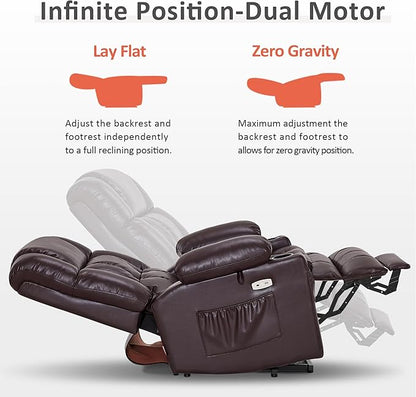 MCombo Dual Motor Power Lift Recliner Chair for Elderly, Lay Flat Lift Chair with Heat and Massage, Cup Holders, USB Ports, Faux Leather 7890 (Dark Brown, Medium)