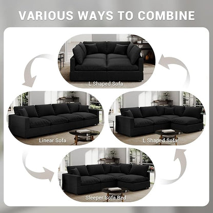 Linen Sleeper Sofa Bed,Modern Sectional Sofa Couch for Living Room,67 Inch Cloud Couches Cushion Covers Removable,Cozy Feather Down Sofa for Apartment Black