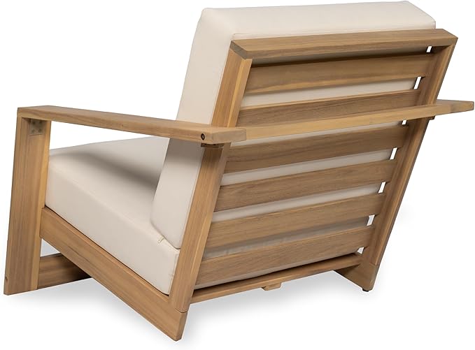 Christopher Knight Home Galio Set of 2 Acacia Wood Lounge Chair Outdoor, Wooden Patio Armchair for Lounging, Patio Furniture Single Sofa Chair Set, Comfy Reading Chair with Cushion, Light Teak+Beige