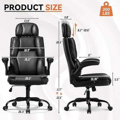 Comfortable Office Chair,Executive Leather Computer Chair with Lumbar Support,Adjustable Height & Armrests,Black