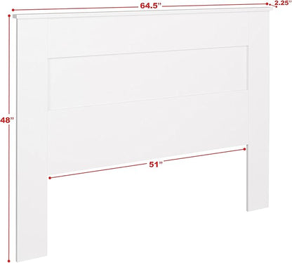Prepac Stylish Flat Wood Panel Headboard for Queen Size Beds, Simplistic Wooden Queen Headboard 2.25" D x 64.5" W x 48" H, White, WHFQ-1301-1