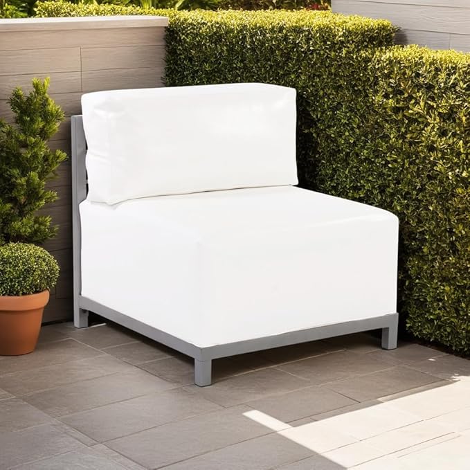Howard Elliott Axis Modern Patio Chair, Titanium Frame, Atlantis White, Gusseted Back Cushions, Hand-Painted Finish, 30.5 x 32.5 x 30 Inches