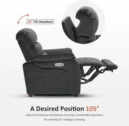 MCombo Power Zero Wall Hugger Recliner Chair for Small Space RV Living Room, Power Recliner with Adjustable Headrest, USB & USB-C Charging Ports, Fabric ST257 (Dark Grey)