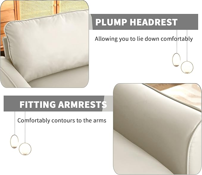 YISHENG Mid-Century Modern Living Room Accent Chairs Set of 2 - Oversized Faux Leather Armchairs with Removable Cushions & Metal Legs, Comfortable Sofas for Office/Lounge/Bedroom/Reception,Cream