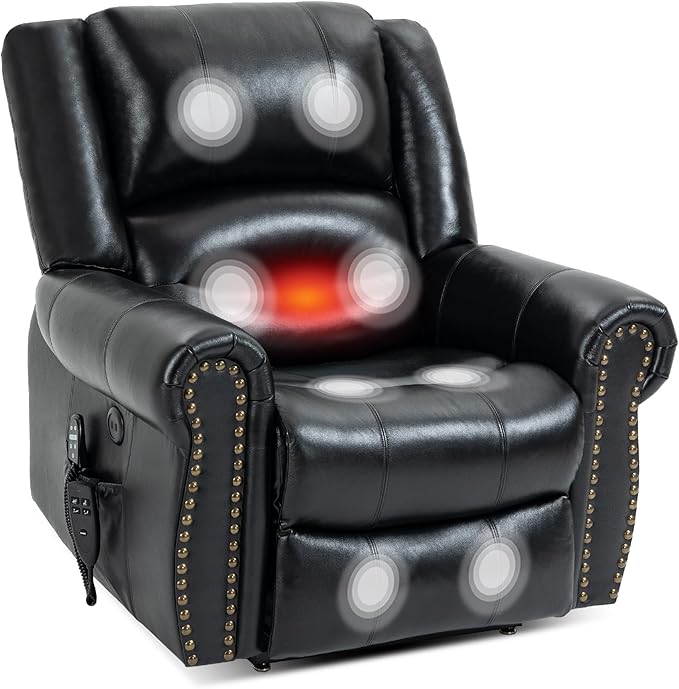 Recliner Chairs for Adults, Oversized Bedroom Chair with Massage, Sofa Chair Home Theater Seating with Lumbar Support, Lift Chair for Elderly, Nursery Chair for Living Room (Genuine Leather)