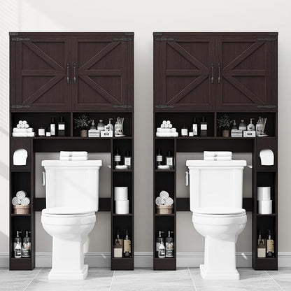 Vabches Over The Toilet Storage Cabinet, Farmhouse Storage Cabinet Over Toilet with 2 Barn Doors ，Toilet Paper Holder Stand，Home Space-Saving Toilet Rack, for Laundry, Restroom, Bathroom(Walnut)