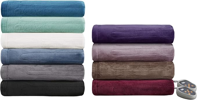 Beautyrest Heated Electric Blanket for Cold Weather, Fast Heating Heated Blanket, Auto Shut Off, Virtually Zero EMF, Multi Heat Setting, UL Certified, Mink Queen (90 inx84 in)