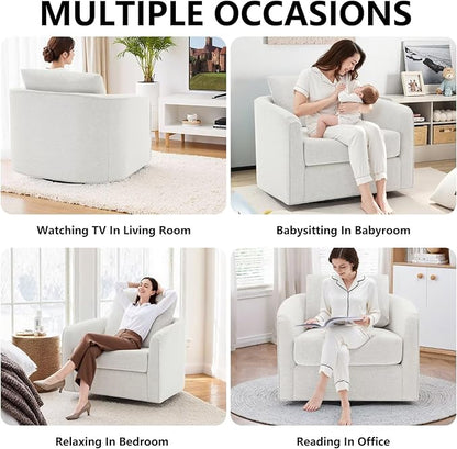 MINCETA Oversized Accent Chair for Living Room, 360° Swivel Barrel Chair with High Density Foam, Modern Reading Chair with Performance Fabric Upholstered Armchair for Apartment, Bedroom White