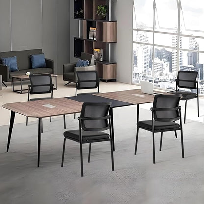 CLATINA Stackable Waiting Room Chair with Adjustable Mesh Backrest, Armless Office Guest Reception Chairs with Leather Cushion and Ergonomic Lumbar Support for Conference Lobby Side School, 8PK, Black