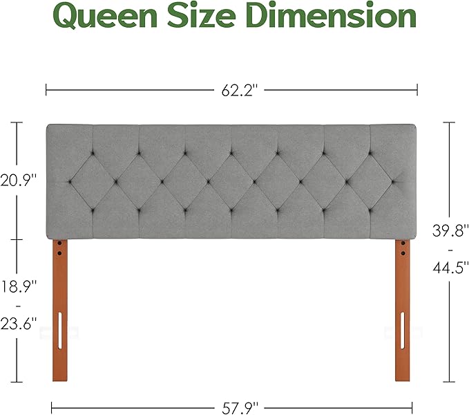 Upholstered Headboard King Size Only for Bed Frame from 65”-78”, Adjustable Height Headboards King with Durable Leg, Fabric Bed Head Board in Modern Button Design, Light Grey