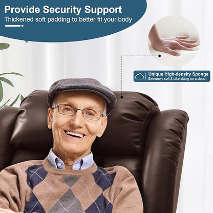 Dual Motor Large Power Lift Recliner Chair for Elderly with Heat and Massage,Lay Flat Lift Chairs Recliners for Seniors Infinite Position,USB Ports&Remote, Leather (Ochre) (Brown, Medium)
