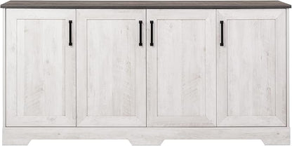 Prepac Rustic Ridge 4 Door Console Table with Storage, Washed White Storage Cabinet with Doors and Shelves, Sideboard Storage Cabinet 66" W x 31.75" H x 16" D, ACBG-1620-1