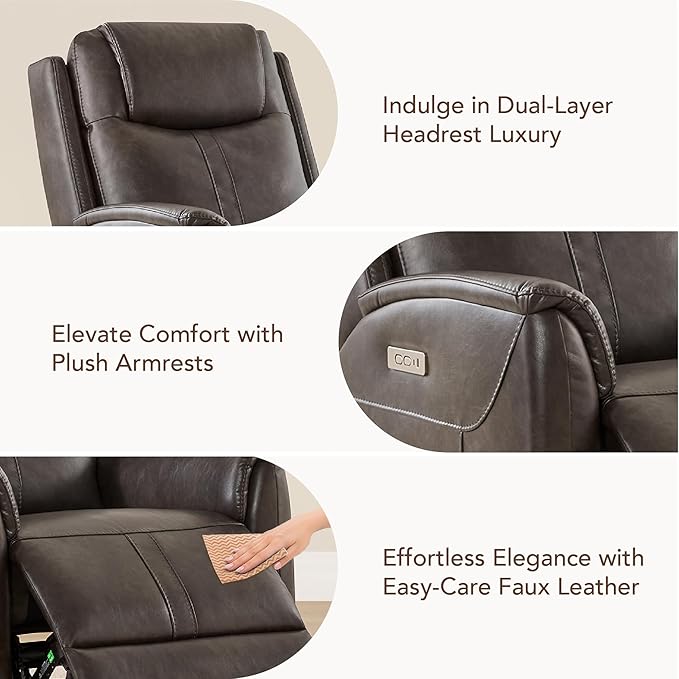 CHITA Super Zero Gravity Power Recliner Chair for Adults, Electric Faux Leather Recliner with USB & Type-C Charging Ports for Living Room, Bedroom & Home Theater Relaxation, Chocolate