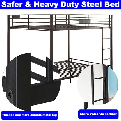 Upgraded Version Thicken Metal Full XL Over Queen Bunk Bed, Stronger Heavy Duty Steel Bunk Bed Full Over Queen Size, Best Bunkbed Frame for Adults, Easy Assembly, Black (Queen)
